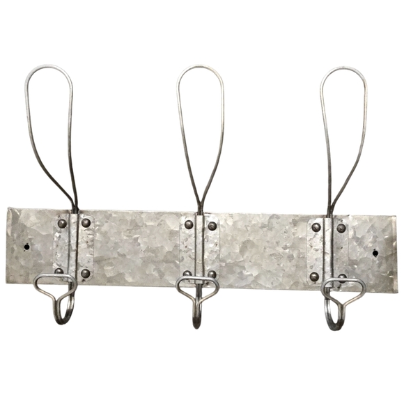Metal Wall Hook 11x18x3.5 3 Loop Hooks Galvanized Industrial Farmhouse Rustic - Picture 1 of 5